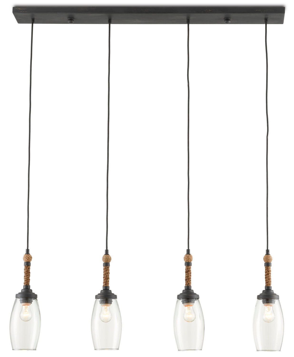 Currey and Company - 9000-0651 - Four Light Chandelier - French Black/Natural Rope
