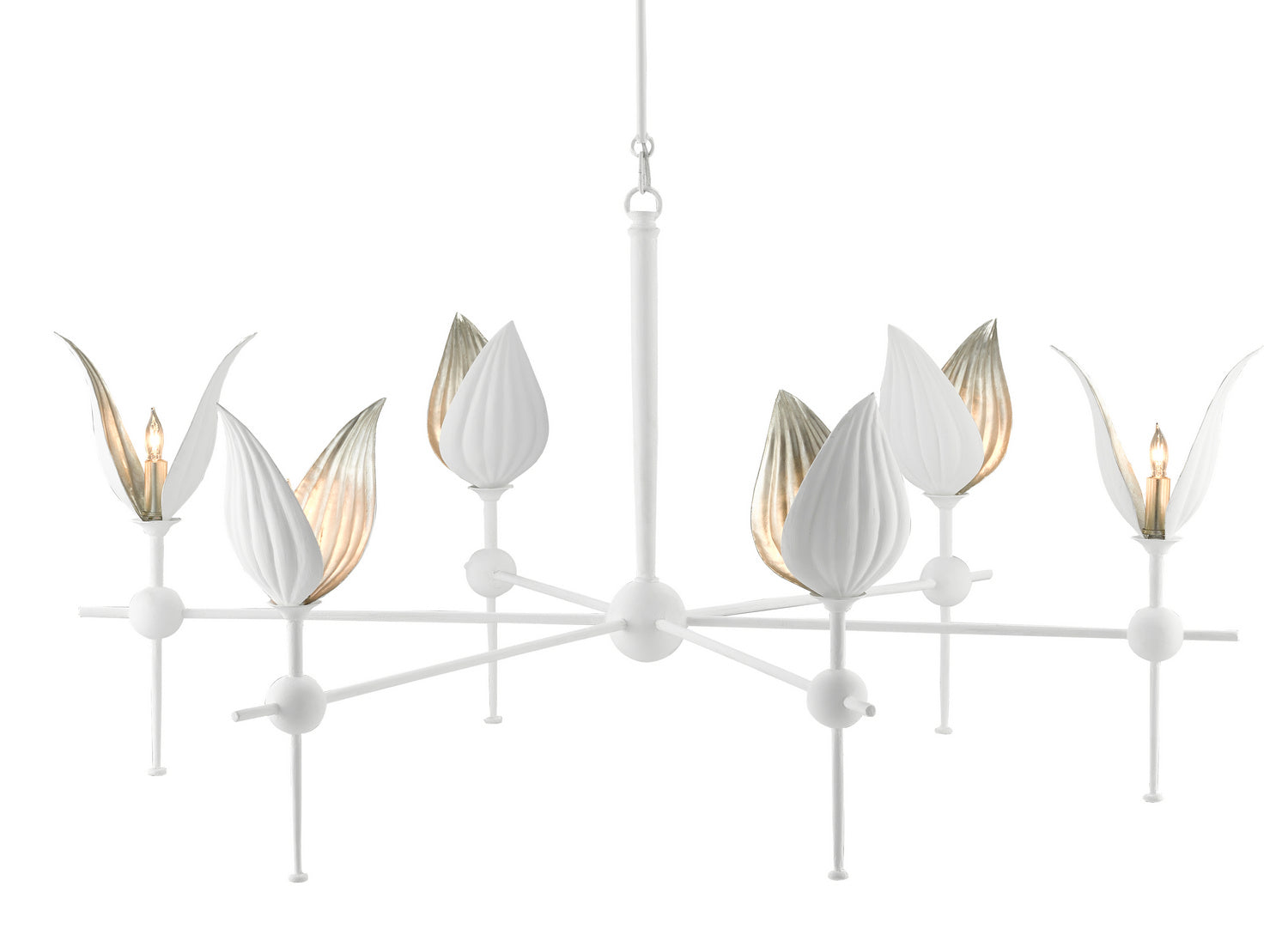 Currey and Company - 9000-0734 - Six Light Chandelier - Gesso White/Silver Leaf