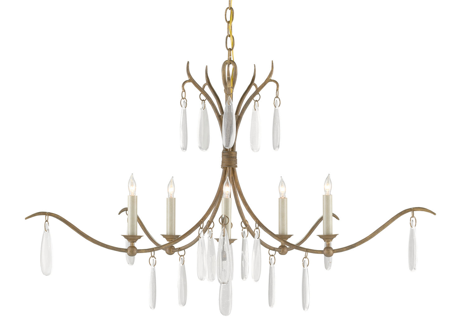 Currey and Company - 9000-0810 - Five Light Chandelier - Rustic Gold/Faux Rock Crystal