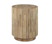 Round Mangowood Striped Plinth Base Accent Table