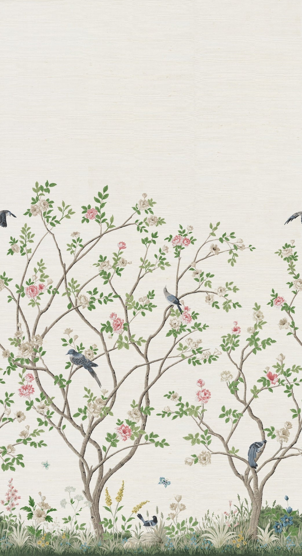 Lingering Garden Wallpaper Mural on Sisal- White On Sisal