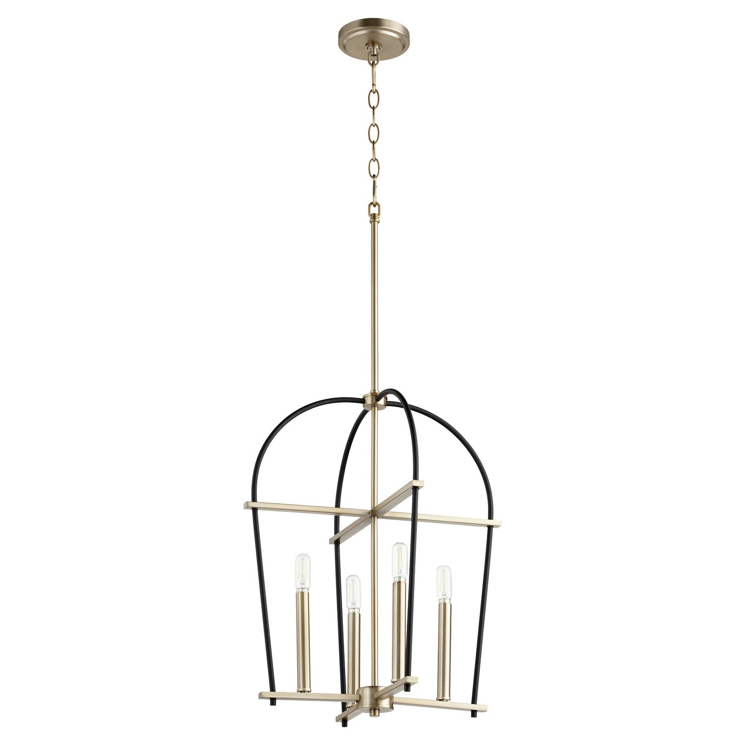 Quorum - 687-4-6980 - Four Light Entry Pendant - Espy - Textured Black|Aged Brass