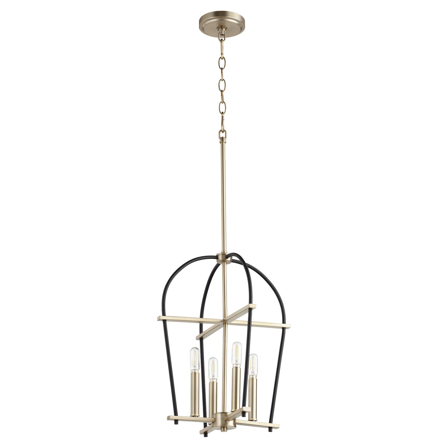 Quorum - 687-6980 - Four Light Entry Pendant - Espy - Textured Black|Aged Brass
