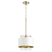 Quorum - 8012-0880 - One Light Pendant - Glass Cylinder Drum Pendants - Aged Brass|Studio White