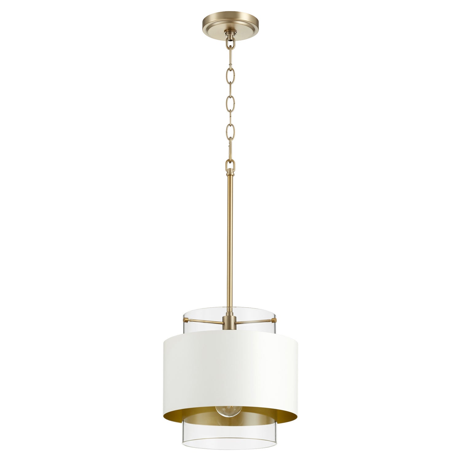 Quorum - 8012-0880 - One Light Pendant - Glass Cylinder Drum Pendants - Aged Brass|Studio White