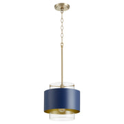 Quorum - 8012-3280 - One Light Pendant - Glass Cylinder Drum Pendants - Aged Brass|Blue Blue