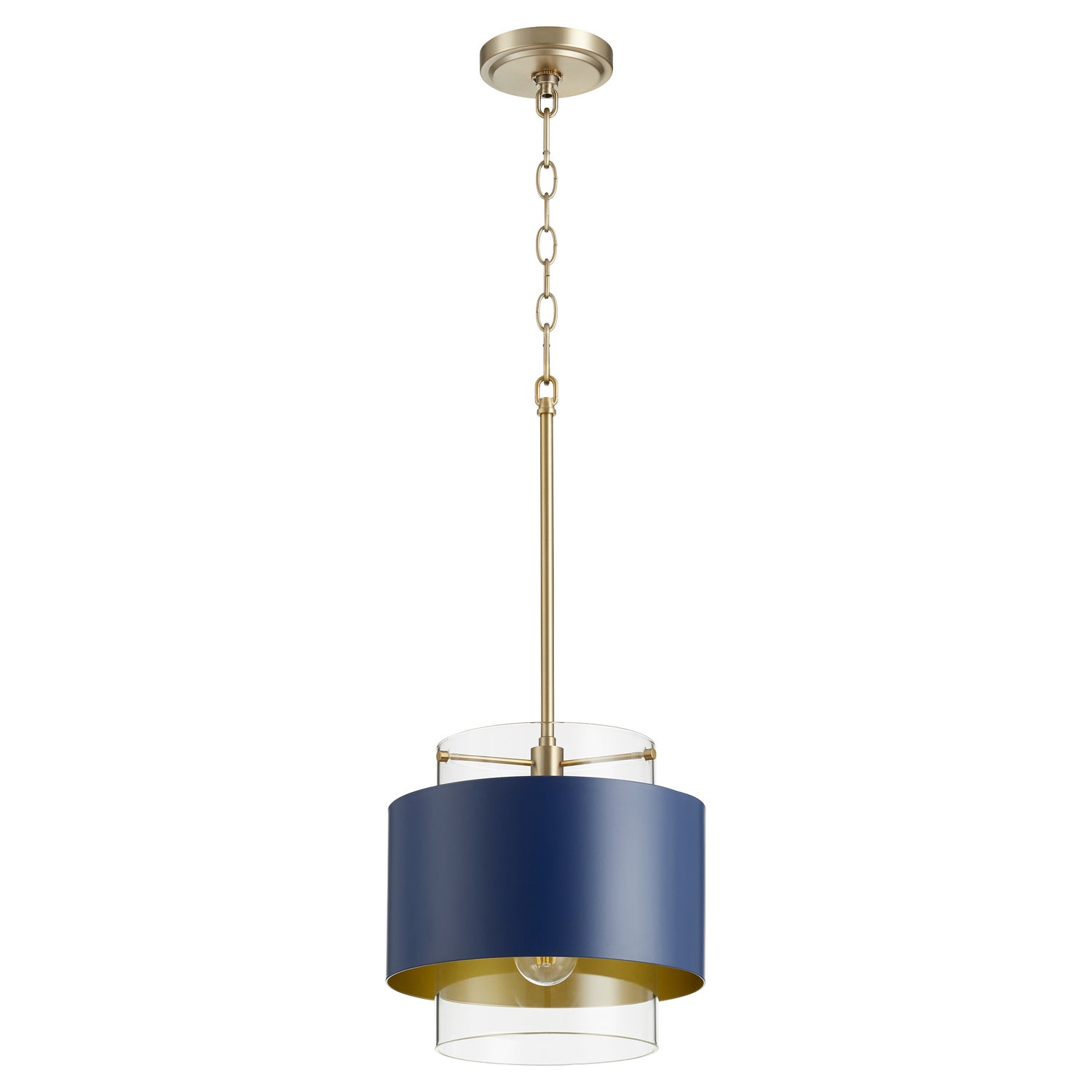 Quorum - 8012-3280 - One Light Pendant - Glass Cylinder Drum Pendants - Aged Brass|Blue Blue
