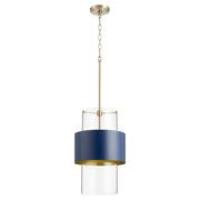 Quorum - 8013-3280 - One Light Pendant - Glass Cylinder Drum Pendants - Aged Brass|Blue