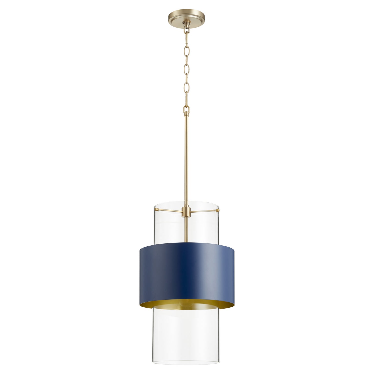 Quorum - 8013-3280 - One Light Pendant - Glass Cylinder Drum Pendants - Aged Brass|Blue