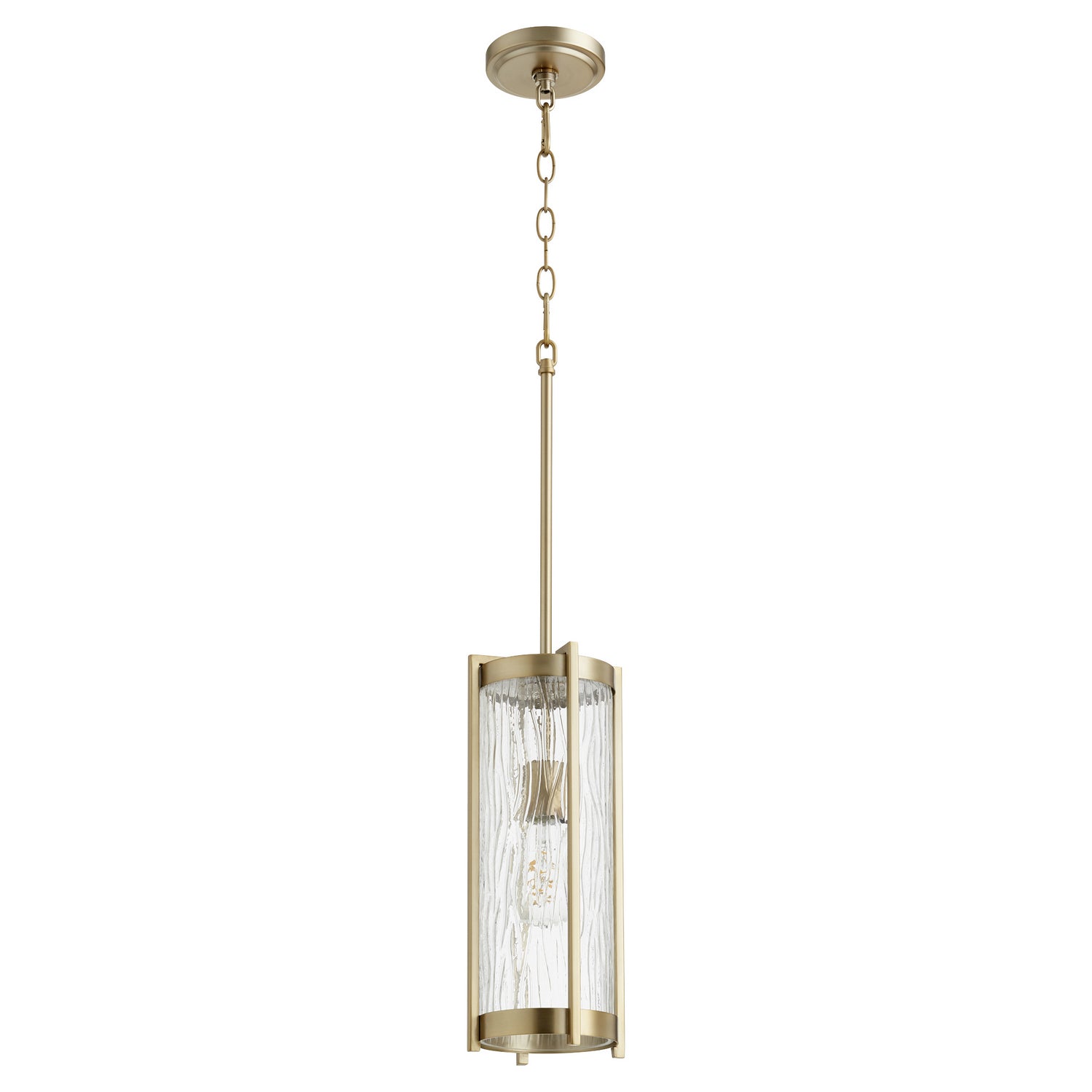 Quorum - 809-80 - One Light Pendant - Chisseled Pendants - Aged Brass|Clear Chisseled Glass