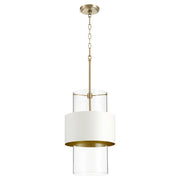 Quorum - 8013-0880 - One Light Pendant - Glass Cylinder Drum Pendants - Aged Brass|Studio White