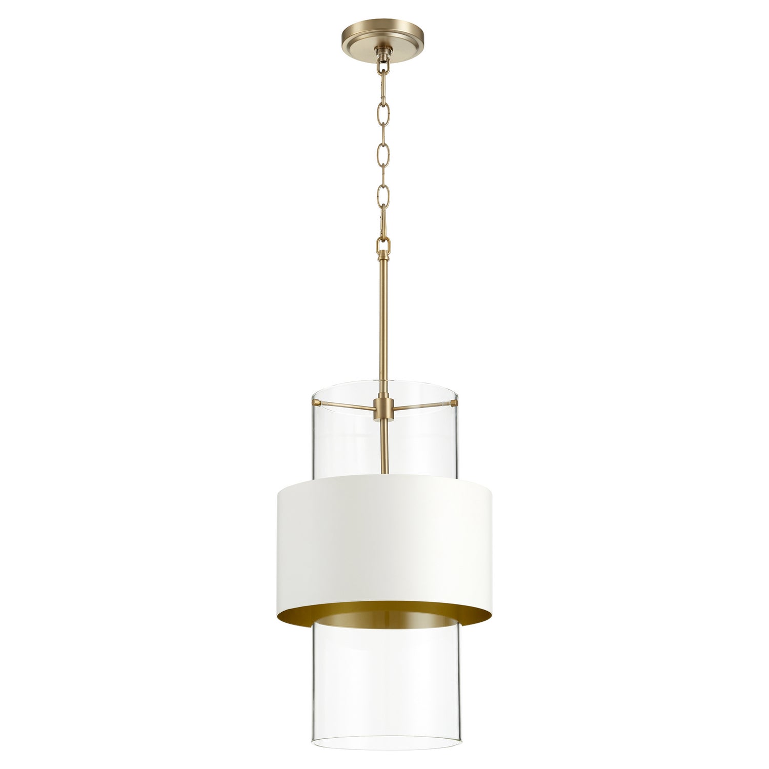 Quorum - 8013-0880 - One Light Pendant - Glass Cylinder Drum Pendants - Aged Brass|Studio White