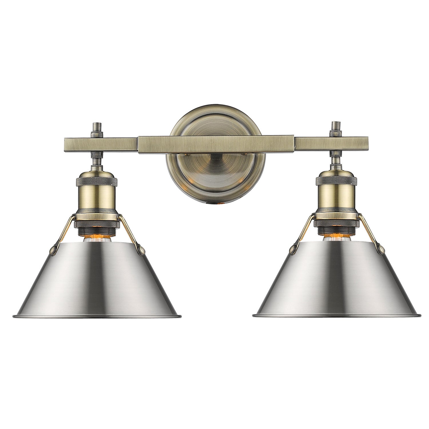 Golden - 3306-BA2 AB-PW - Two Light Bath Vanity - Orwell - Aged Brass