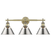 Golden - 3306-BA3 AB-PW - Three Light Bath Vanity - Orwell - Aged Brass