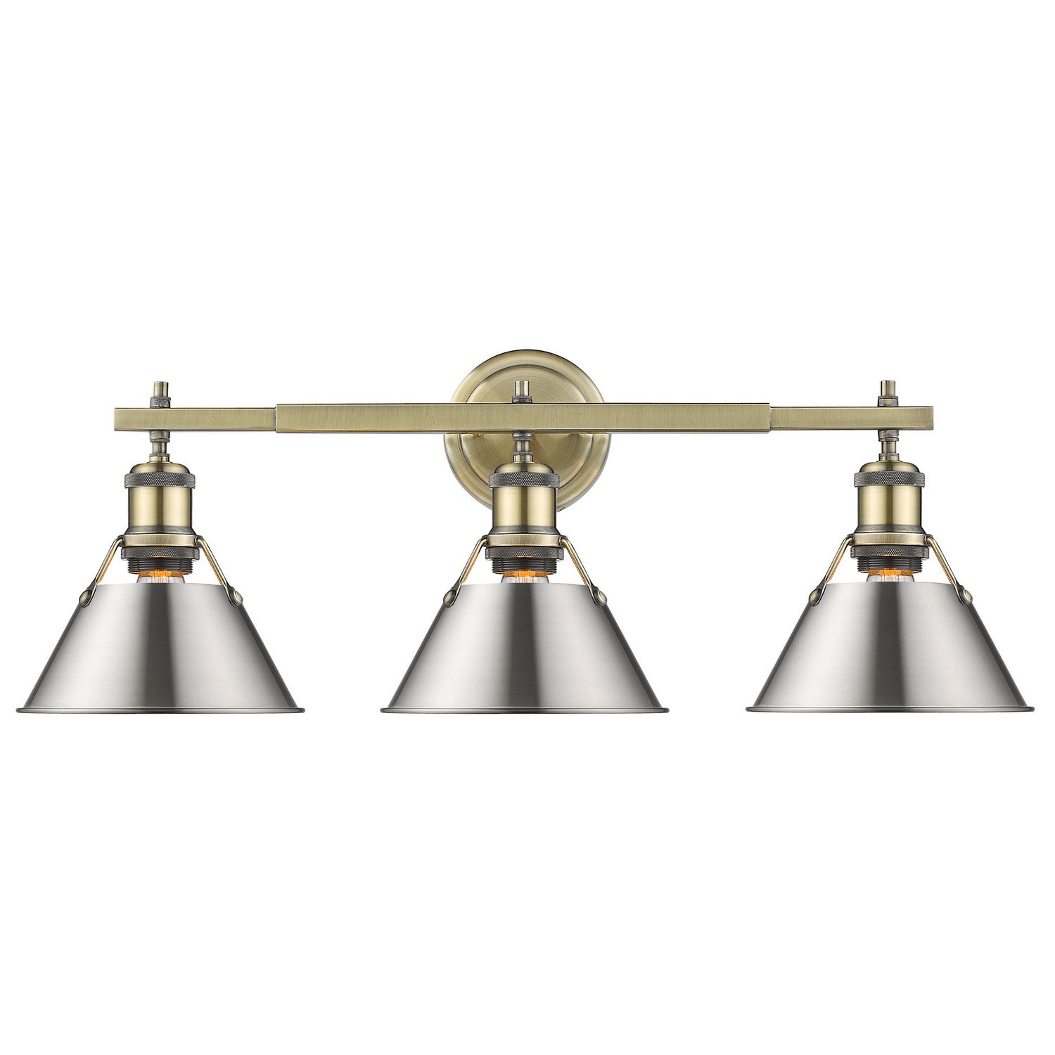 Golden - 3306-BA3 AB-PW - Three Light Bath Vanity - Orwell - Aged Brass