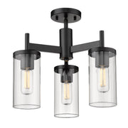 Golden - 7011-3SF BLK-CLR - Three Light Semi-Flush Mount - Winslett - Matte Black