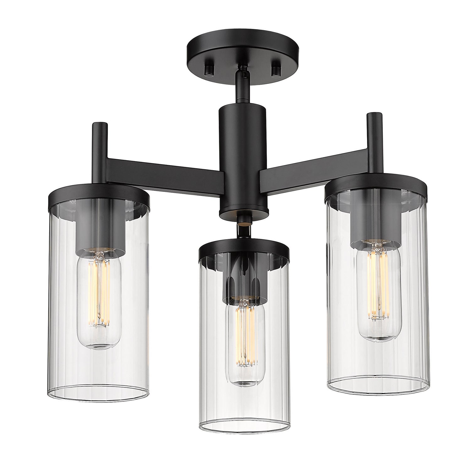 Golden - 7011-3SF BLK-CLR - Three Light Semi-Flush Mount - Winslett - Matte Black