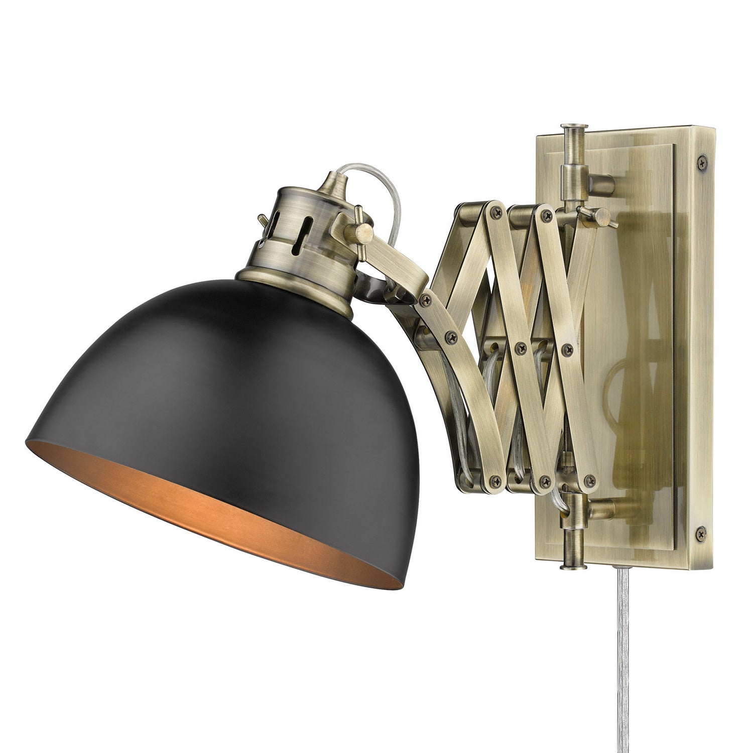 Golden - 3824-A1W AB-BLK - One Light Swing Arm - Hawthorn - Aged Brass