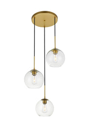 Elegant Lighting - LD2208BR - Three Light Pendant - BAXTER - Brass and Clear