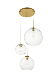 Elegant Lighting - LD2218BR - Three Light Pendant - BAXTER - Brass and Clear