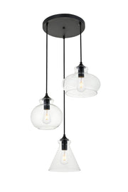 Elegant Lighting - LD2247BK - Three Light Pendant - DESTRY - Black and Clear