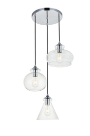 Elegant Lighting - LD2247C - Three Light Pendant - DESTRY - Chrome and Clear