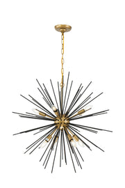 Elegant Lighting - LD5038D30BK - Eight Light Pendant - Timber - Brass and Black