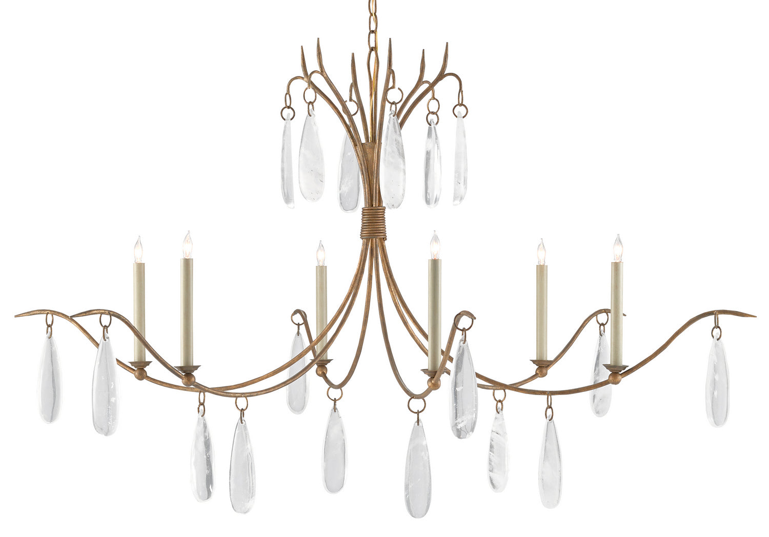 Currey and Company - 9000-0545 - Six Light Chandelier - Rustic Gold/Faux Rock Crystal