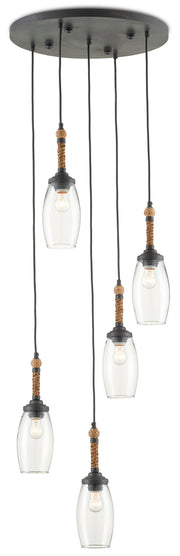 Currey and Company - 9000-0652 - Five Light Pendant - French Black/Natural Rope
