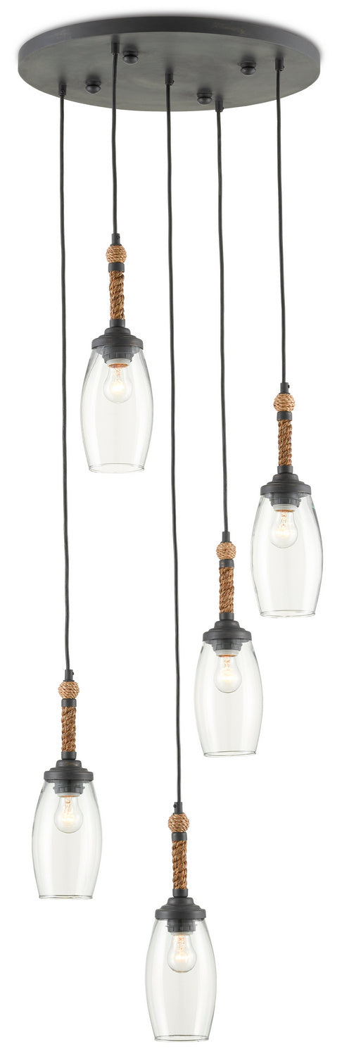 Currey and Company - 9000-0652 - Five Light Pendant - French Black/Natural Rope