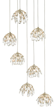 Currey and Company - 9000-0669 - Seven Light Pendant - Crystal/ Contemporary Silver Leaf