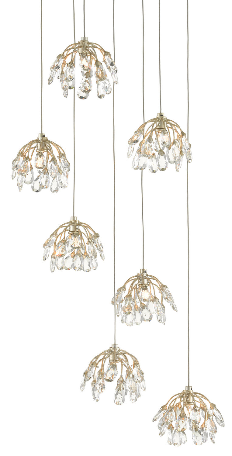 Currey and Company - 9000-0669 - Seven Light Pendant - Crystal/ Contemporary Silver Leaf