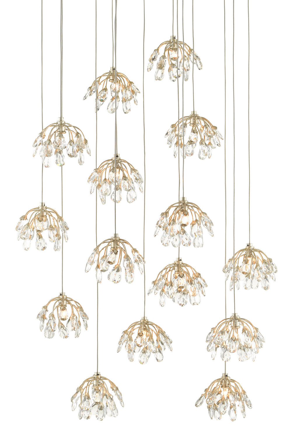 Currey and Company - 9000-0670 - 15 Light Pendant - Crystal/ Contemporary Silver Leaf