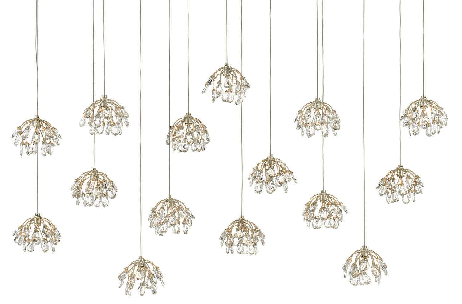 Currey and Company - 9000-0671 - 15 Light Pendant - Crystal/ Contemporary Silver Leaf