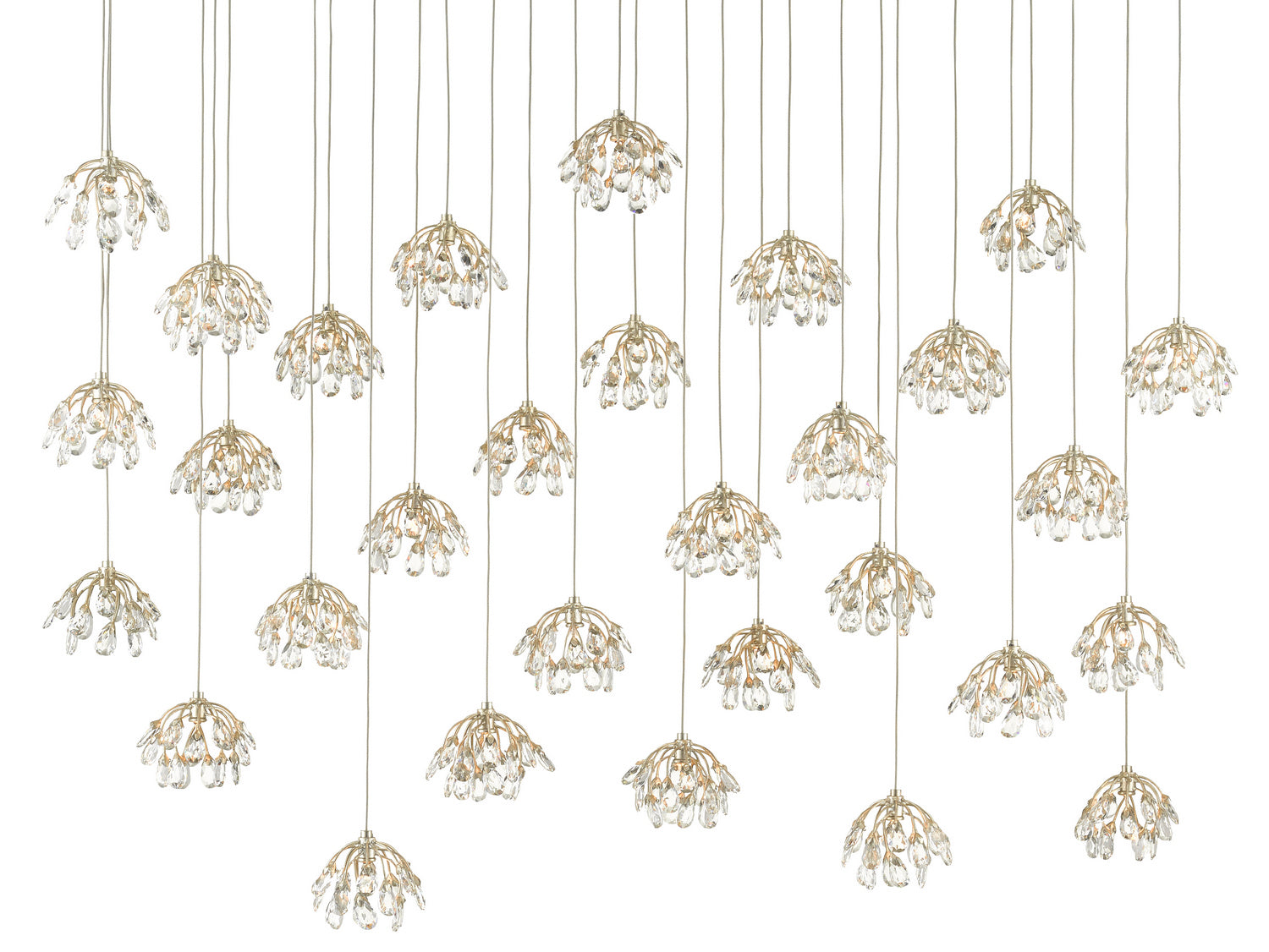 Currey and Company - 9000-0672 - 30 Light Pendant - Crystal/ Contemporary Silver Leaf