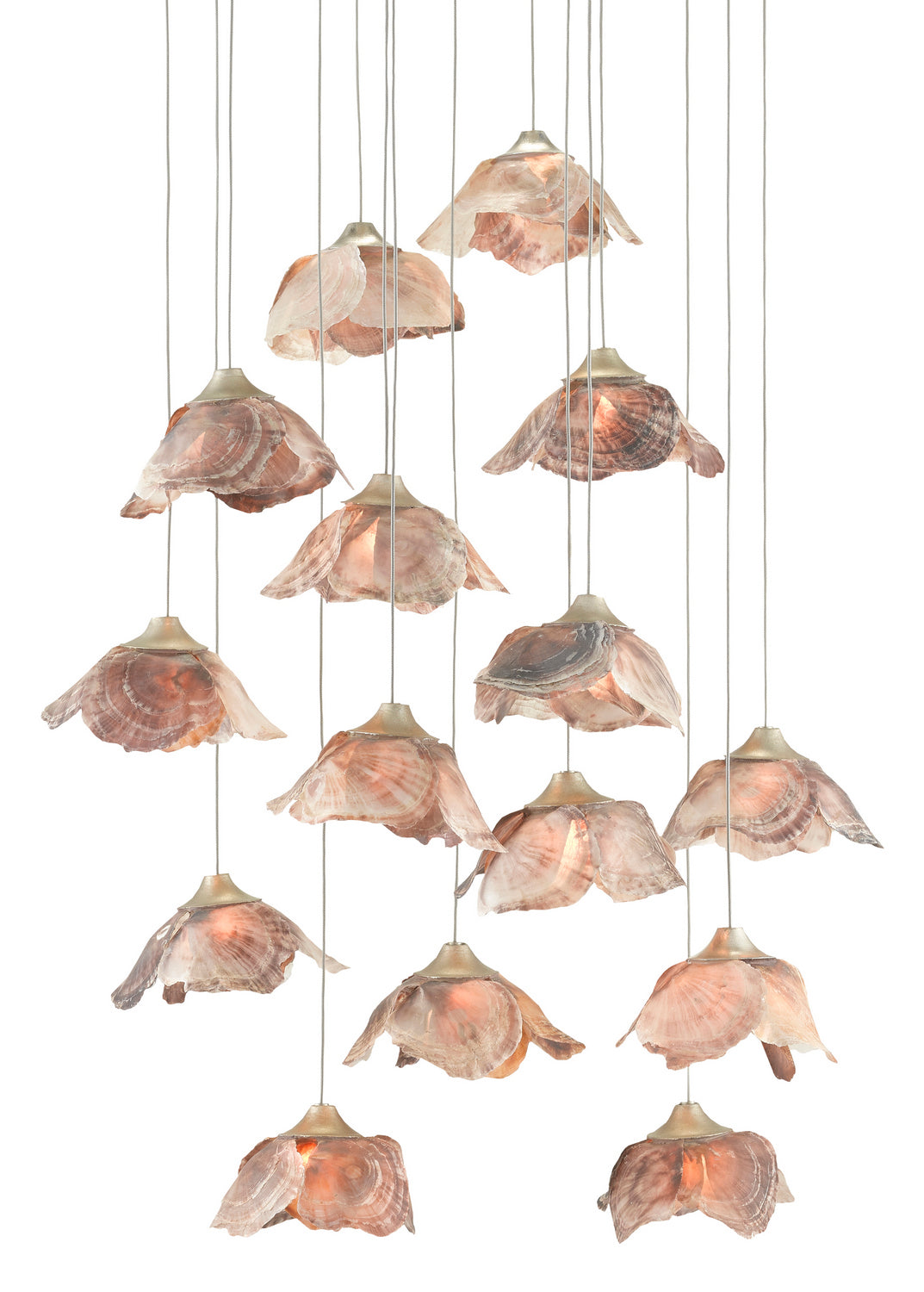 Currey and Company - 9000-0677 - 15 Light Pendant - Natural Shell/Contemporary Silver Leaf