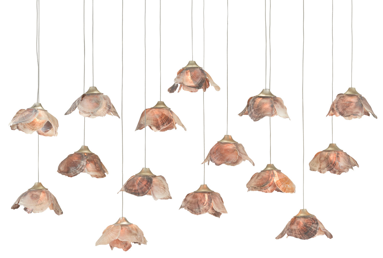 Currey and Company - 9000-0678 - 15 Light Pendant - Natural Shell/Contemporary Silver Leaf