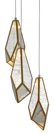 Currey and Company - 9000-0703 - Three Light Pendant - Raj Mirror/Antique Brass