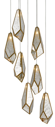 Currey and Company - 9000-0704 - Seven Light Pendant - Raj Mirror/Antique Brass