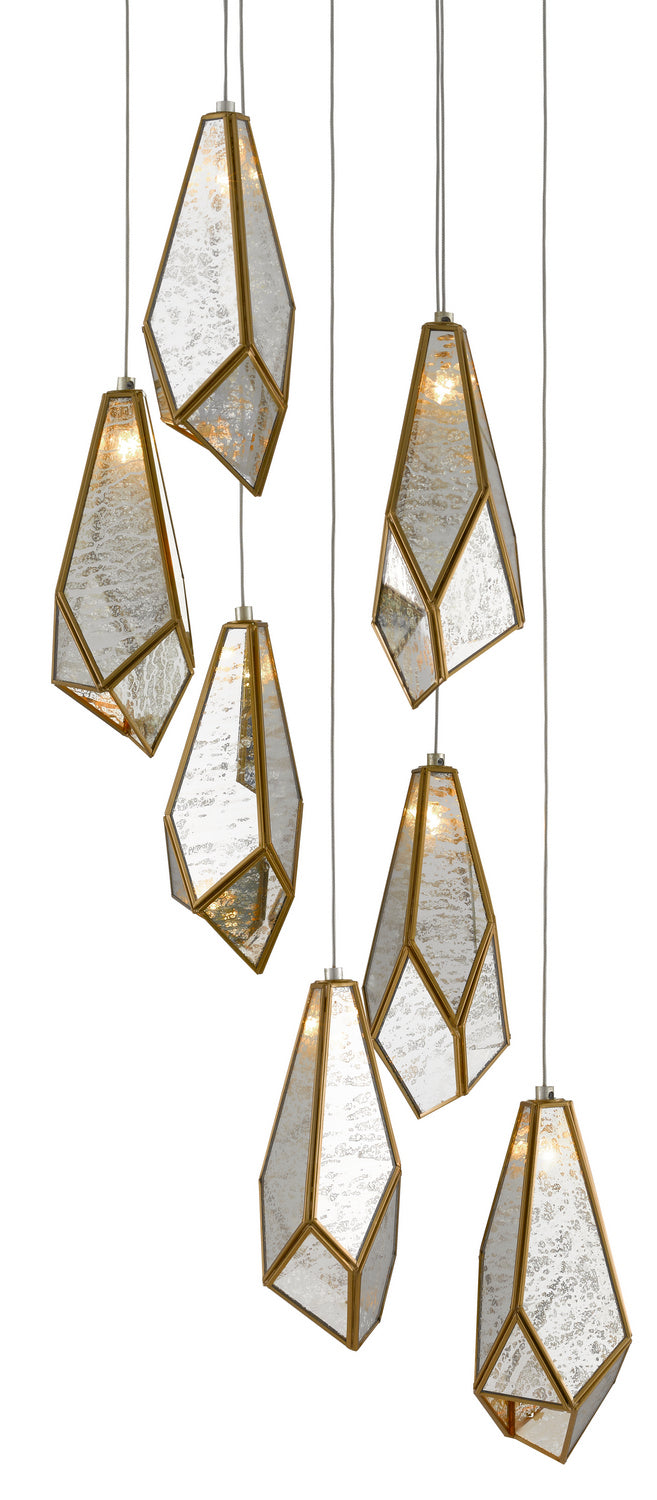 Currey and Company - 9000-0704 - Seven Light Pendant - Raj Mirror/Antique Brass