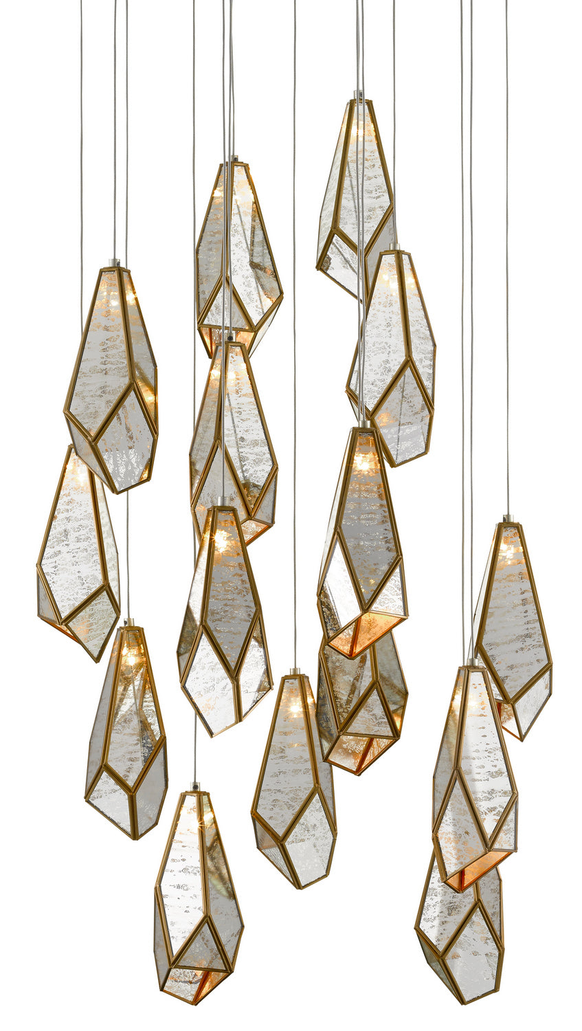 Currey and Company - 9000-0705 - 15 Light Pendant - Raj Mirror/Antique Brass