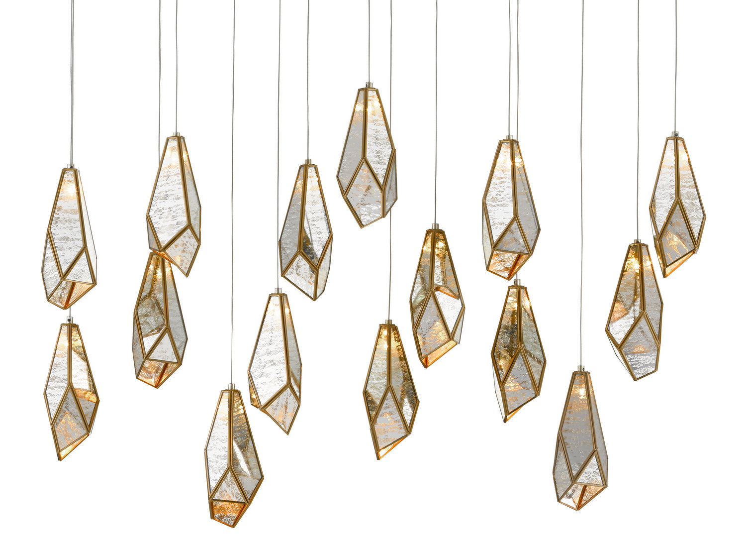 Currey and Company - 9000-0706 - 15 Light Pendant - Raj Mirror/Antique Brass