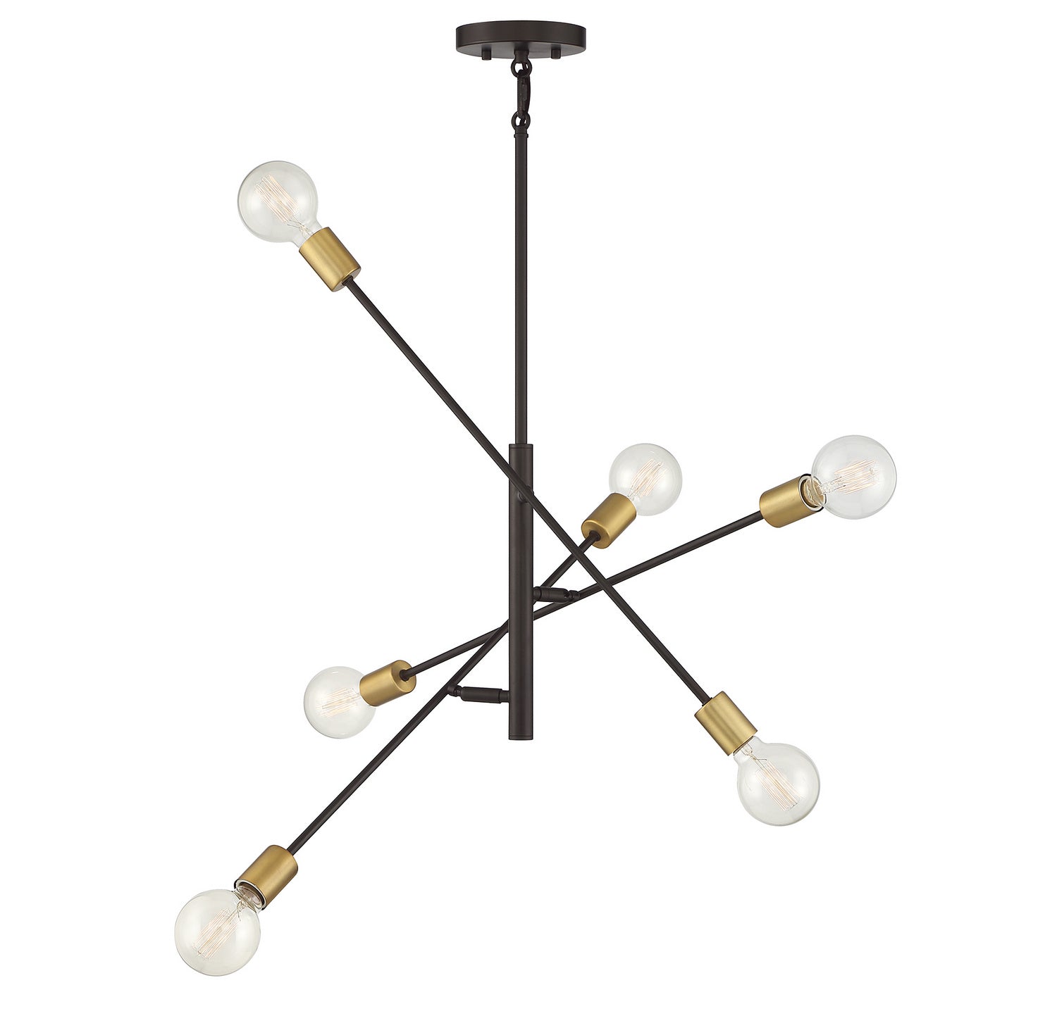 Meridian - M10084ORBNB - Six Light Chandelier - Oil Rubbed Bronze with Natural Brass