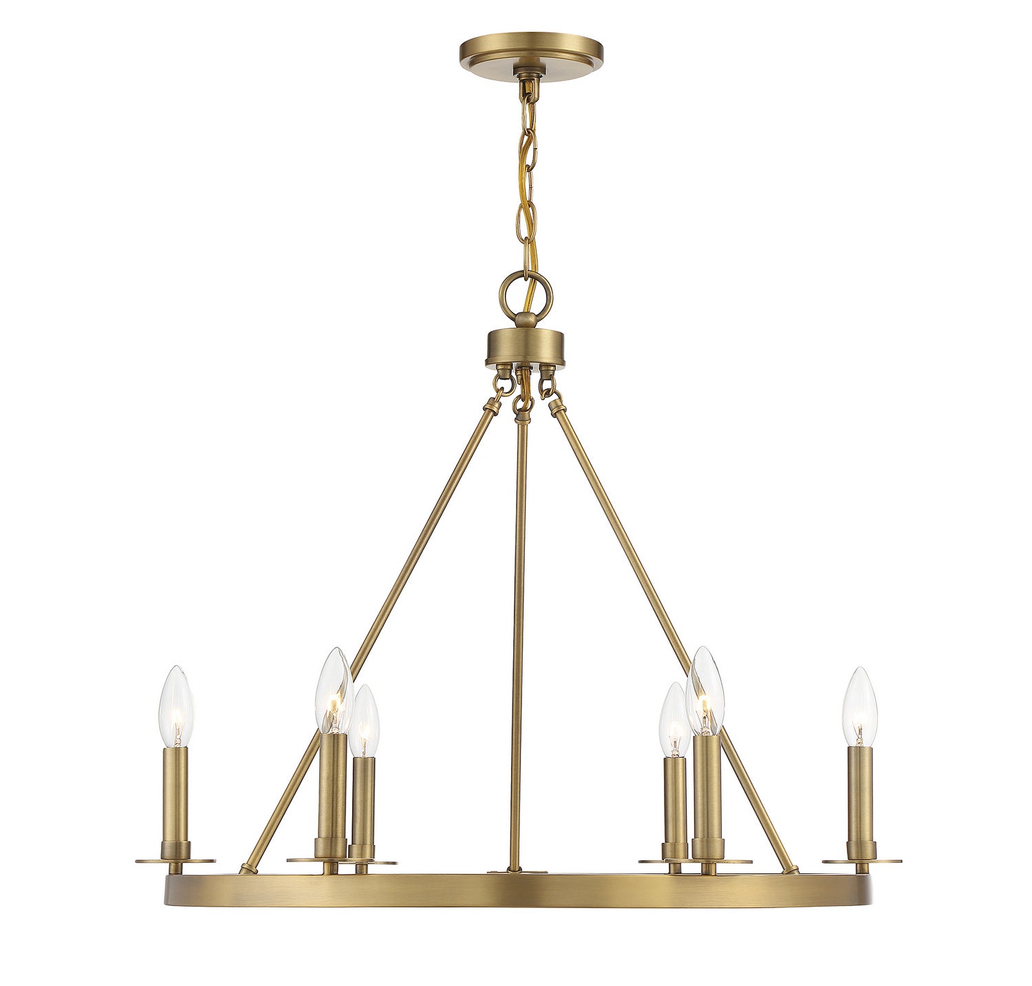 Meridian - M10093NB - Six Light Chandelier - Natural Brass
