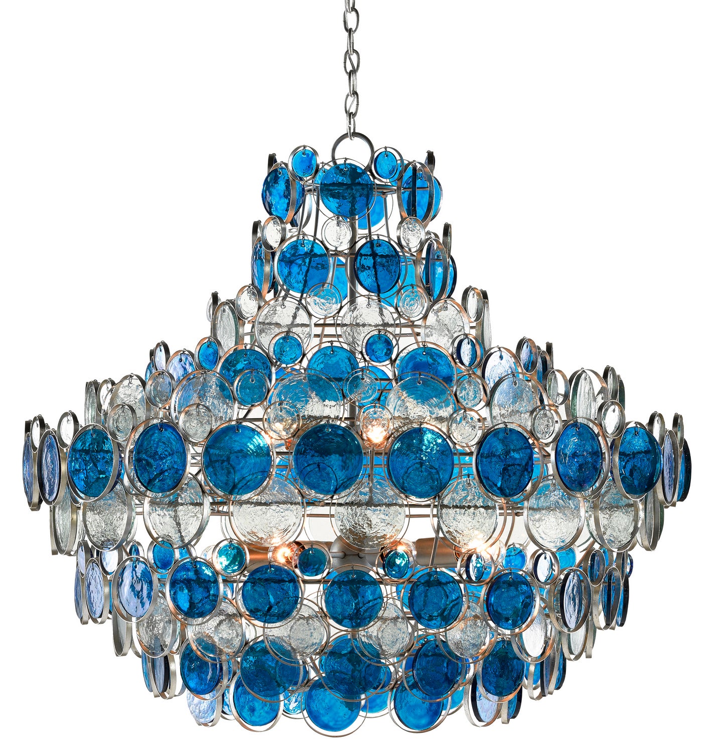 Currey and Company - 9000-0723 - 12 Light Chandelier - Contemporary Silver Leaf/Painted Silver/Blue