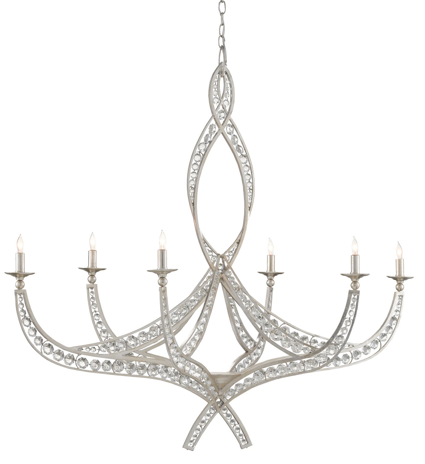 Currey and Company - 9000-0725 - Six Light Chandelier - Contemporary Silver Leaf