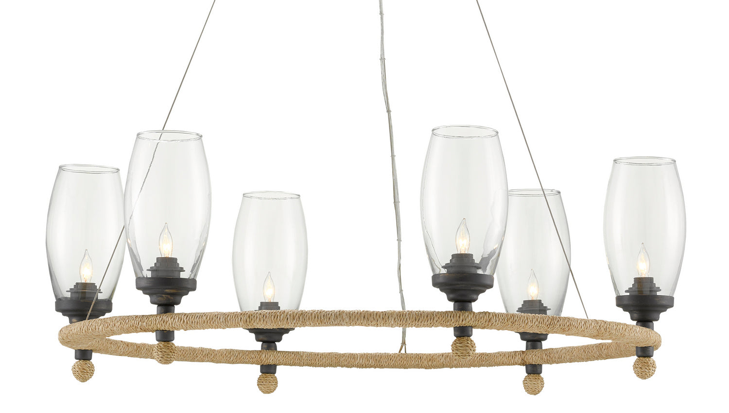 Currey and Company - 9000-0738 - Six Light Chandelier - French Black/Natural Rope
