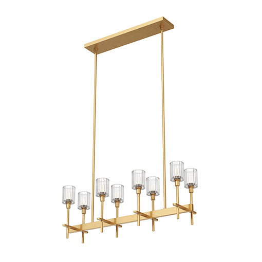 Alora - LP314308VBRC - Eight Light Island Pendant - Salita - Ribbed Crystal/Vintage Brass