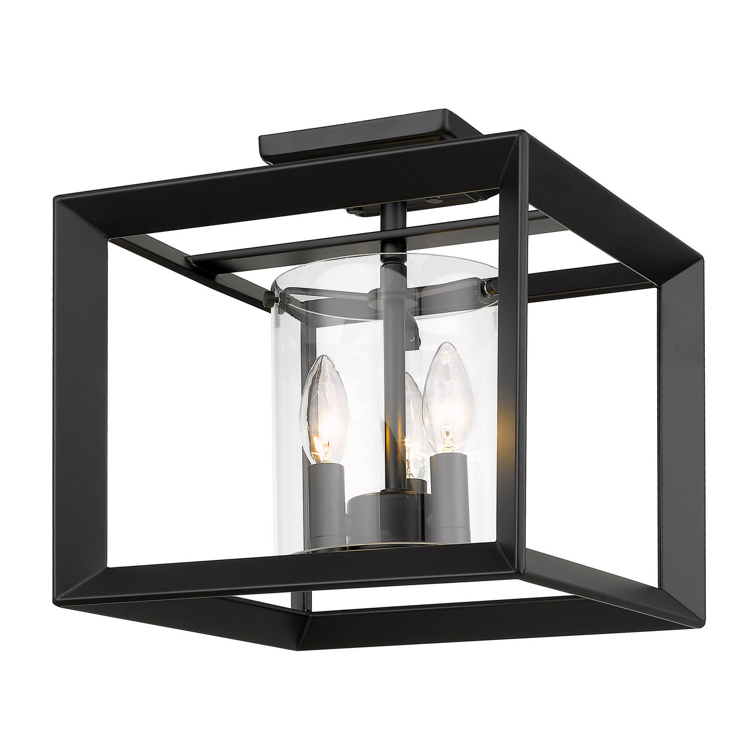 Golden - 2073-SF12 BLK-CLR - Three Light Semi-Flush Mount - Smyth - Matte Black