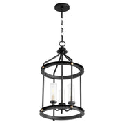 Quorum - 829-3-6980 - Three Light Entry Pendant - Empire - Textured Black|Aged Brass